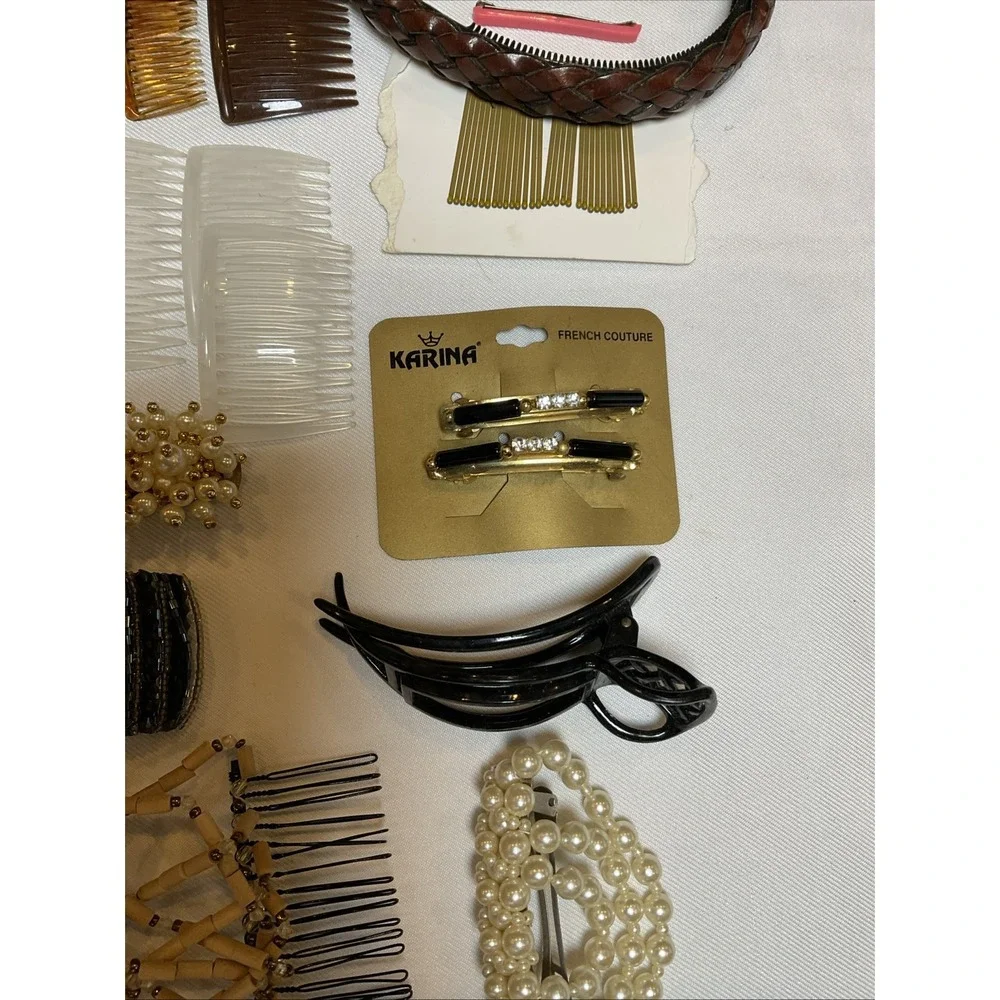Vintage Hair Accessory Lot Of 24 Banana Clip Barrette Combs Pins Band Cincher